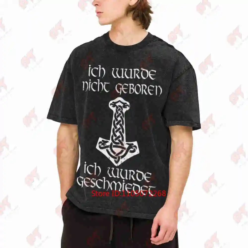 Forged Not Born Strength Determination Nordic Viking Vintage Washed Tee Pure Cotton T-Shirt