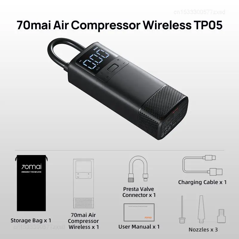 Xiaomi 70mai Car Air Compressor Wireless TP05 Car Tire Inflator 12V Electric Car Air Auto Tyre Pump for Bicycle Boat Tyre Balls