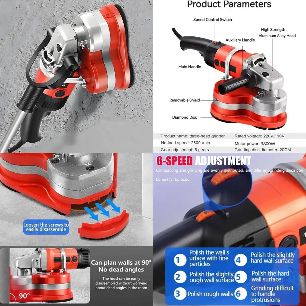 

Мощная электрическая угловая шлифовальная машина мощностью 3800 Вт для полировки бетона и пола, шлифовальная машина с несколькими головками и четырьмя шлифовальными дисками для стен и