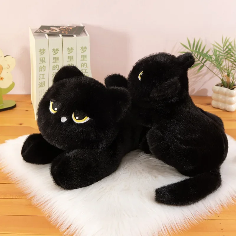 ตุ๊กตาแมวดำน่ารักสไตล์คาวาอี้ ตุ๊กตาแมวสีเทา นอนหลับ กอดได้ หมอนขนาดใหญ่ ตุ๊กตาอนิเมะนุ่มนิ่ม สำหรับเด็ก ของขวัญวันเกิด