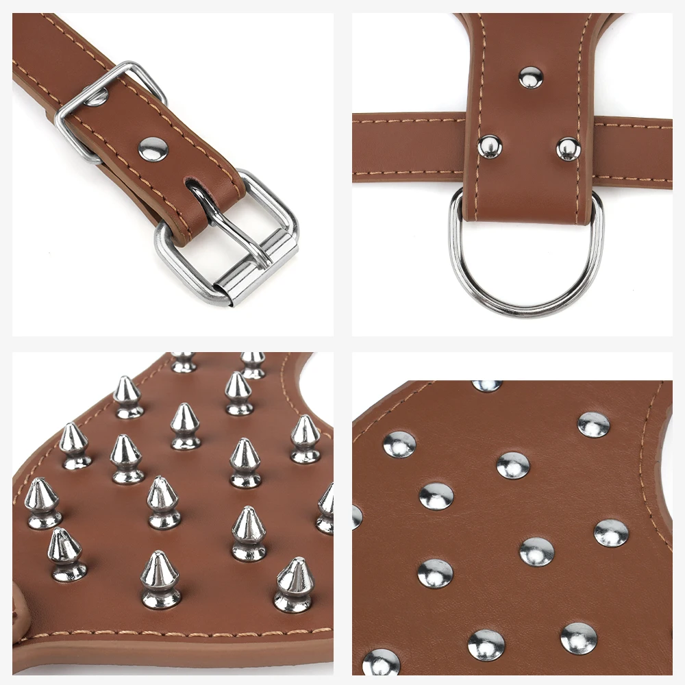 Spiked Studded Pu Leather Dog Harness, Leather Rivets Spiked Dog Harness Large Dog for Pit Bull,Mastiff, Boxer, Bull Terrier