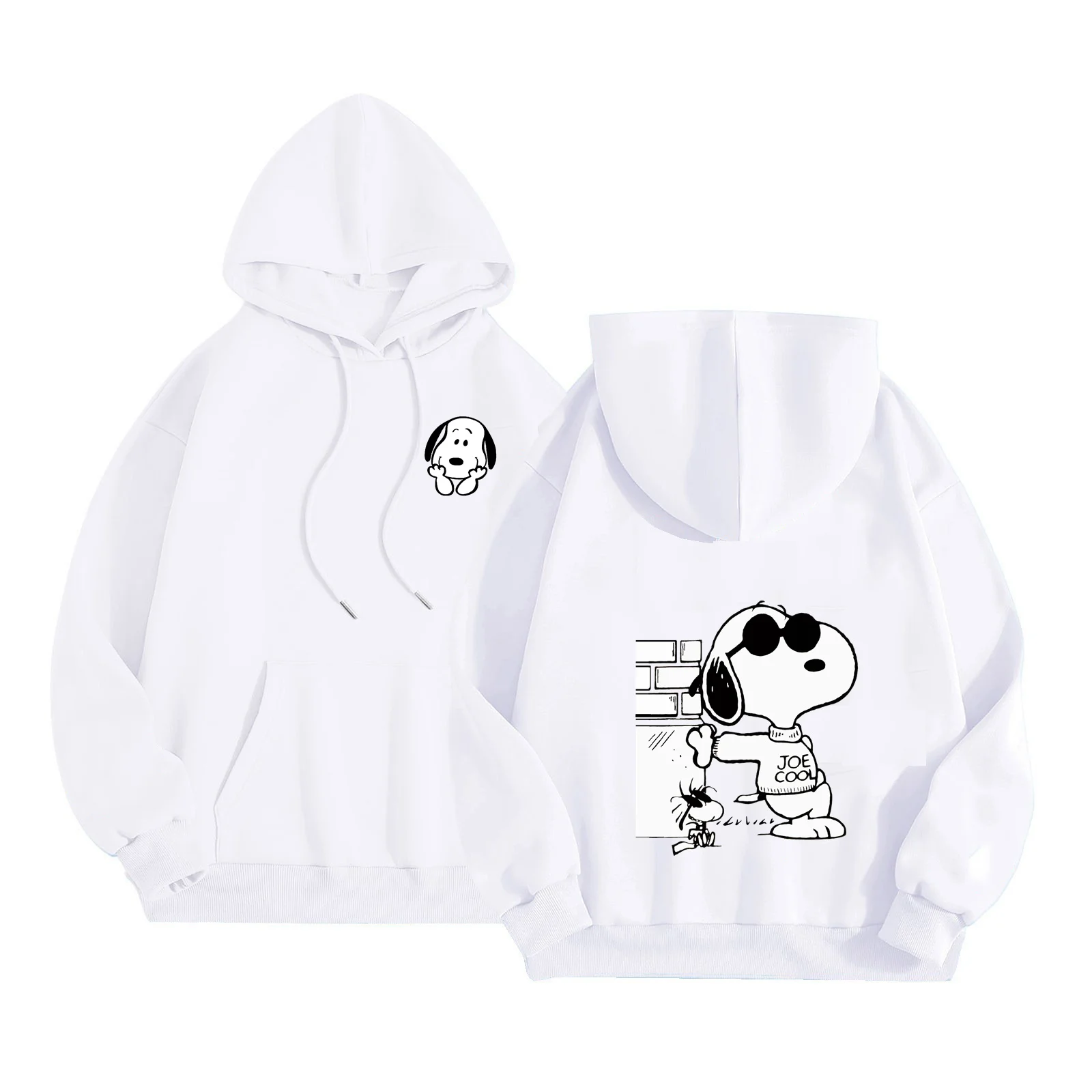2025 Spring New Women's American Fashion Sweet Style White Dog Print Loose Leisure Home Sports Off Shoulder Sleeve Hoodie Top