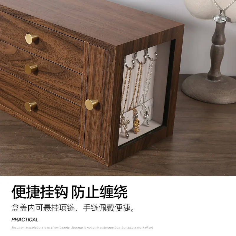 Nordic Wooden Jewelry Storage Box Multi Layer Drawer Organizer for Earrings Rings Watch Gift