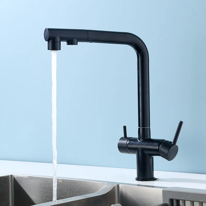 Filtered Kitchen Sink Faucet Pull Out Spray 360 Rotation Water Filter Tap Dual Sprayer Drinking Water Tap Vessel Sink Mixer