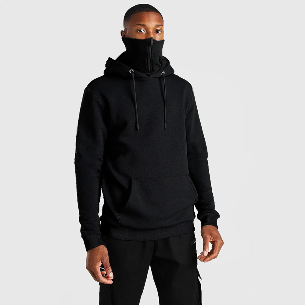 2021 Winter Hot Men's Hooded Mask Zipper Sweater Solid Color Foreign Trade Sweater Men's Plush Hoodie