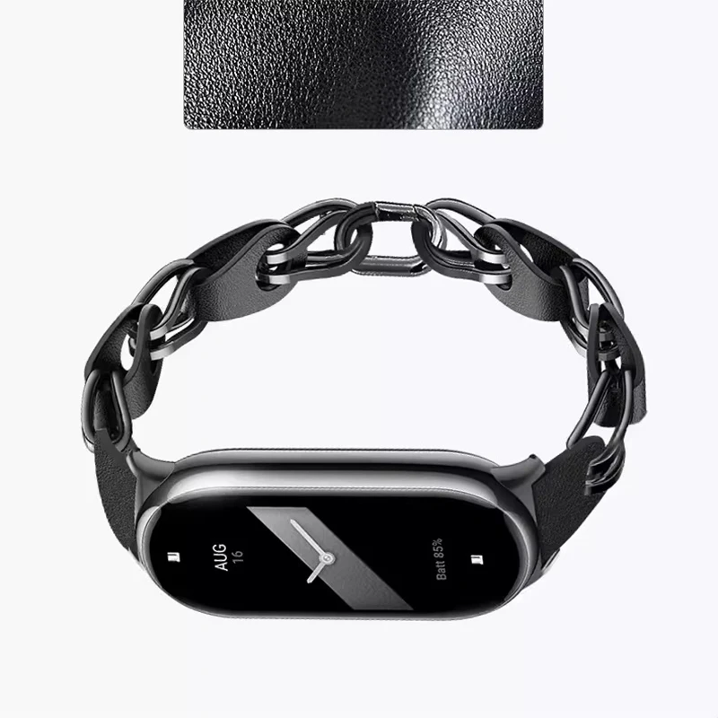 Stainless Steel For xiaomi Mi Band 8 Strap global version accessories leather bracelet pulseira band8 correa mi band 8 NFC strap