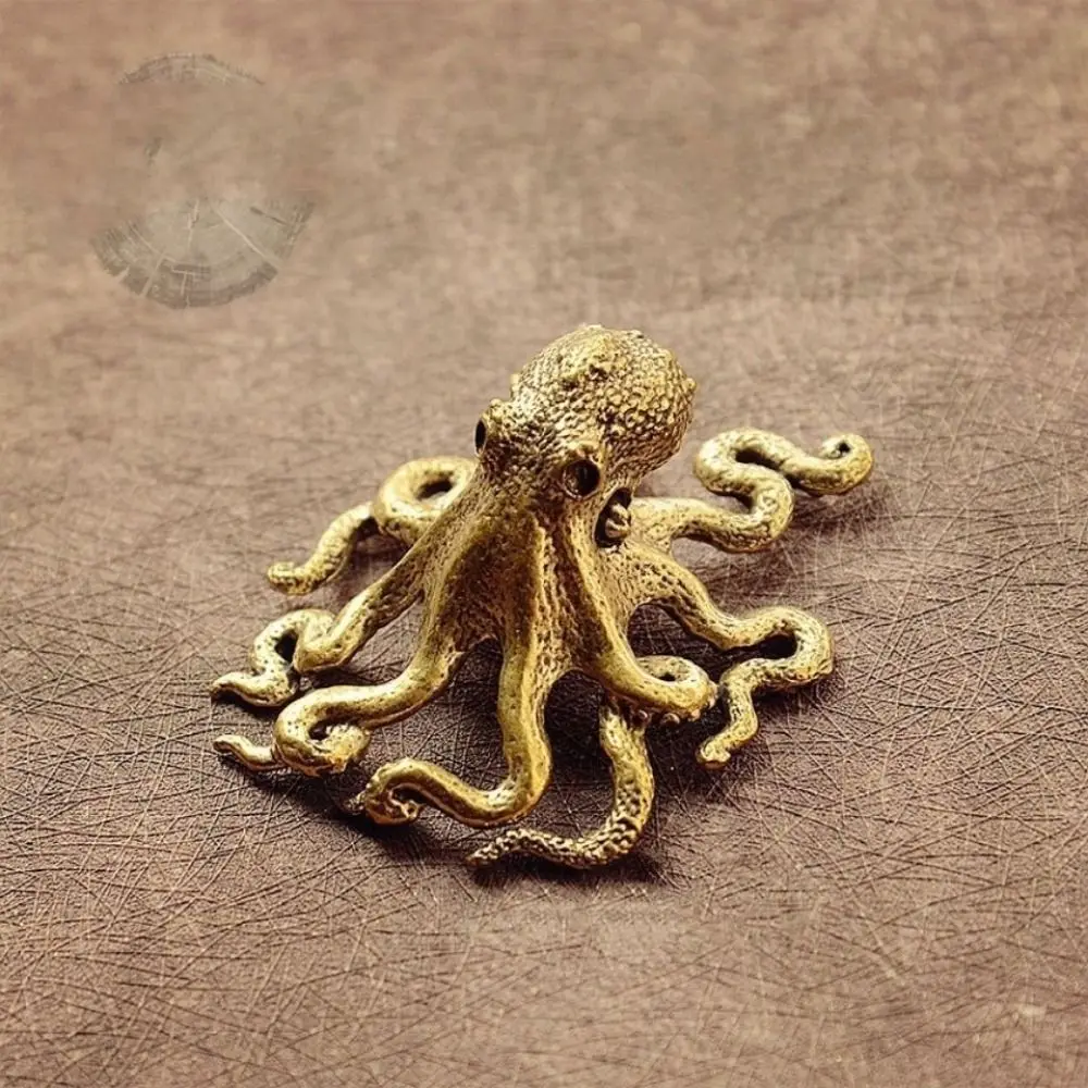 Creative Octopus Model Ornament Brass Octopus Sculpture Tea Pets Desk Ornament Accessories