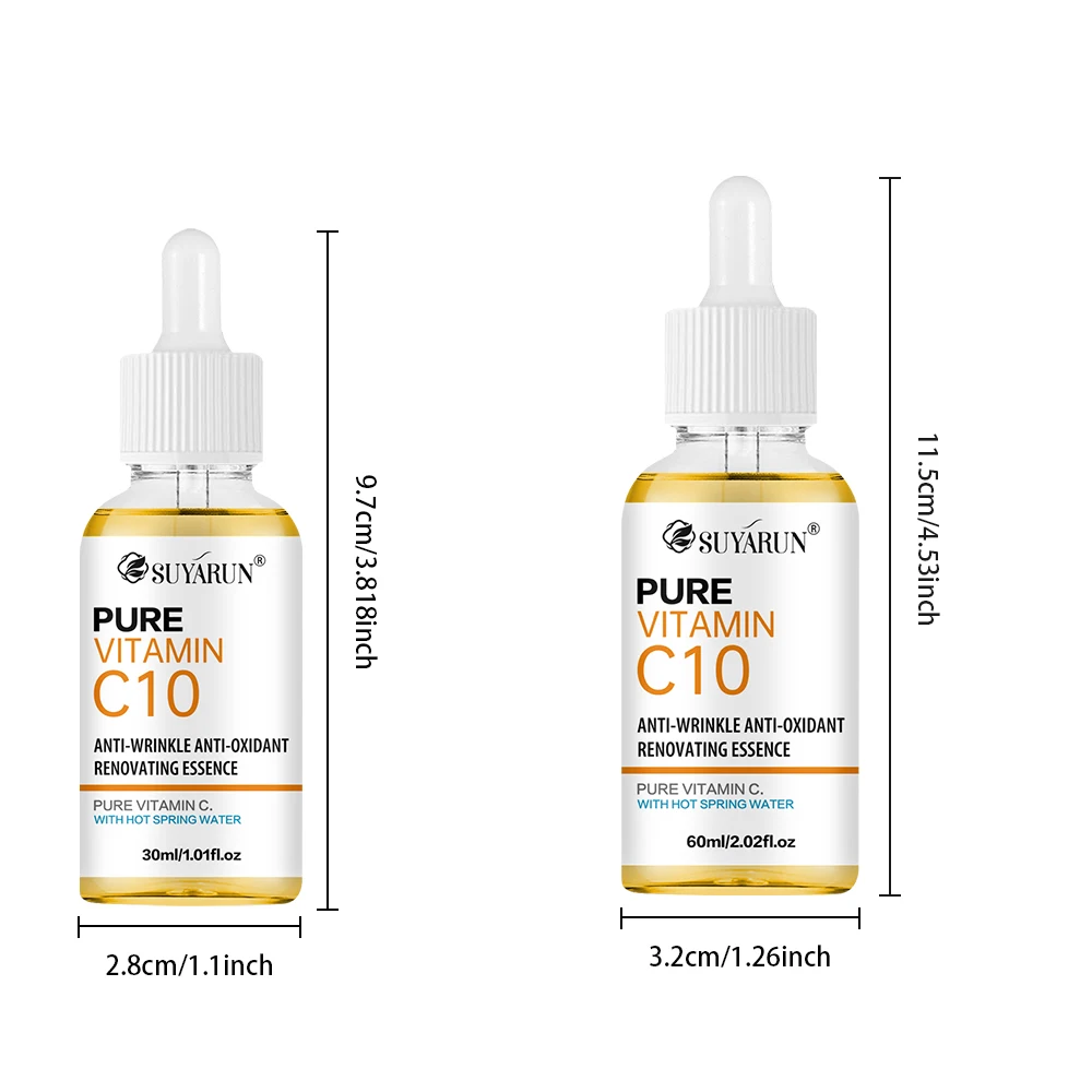 SUYARUN 10 % Vitamin-C-Serum für das Gesicht – aufhellende Anti-Aging-Behandlung, Korrektur dunkler Flecken mit Hyaluronsäure und Vitamin E.