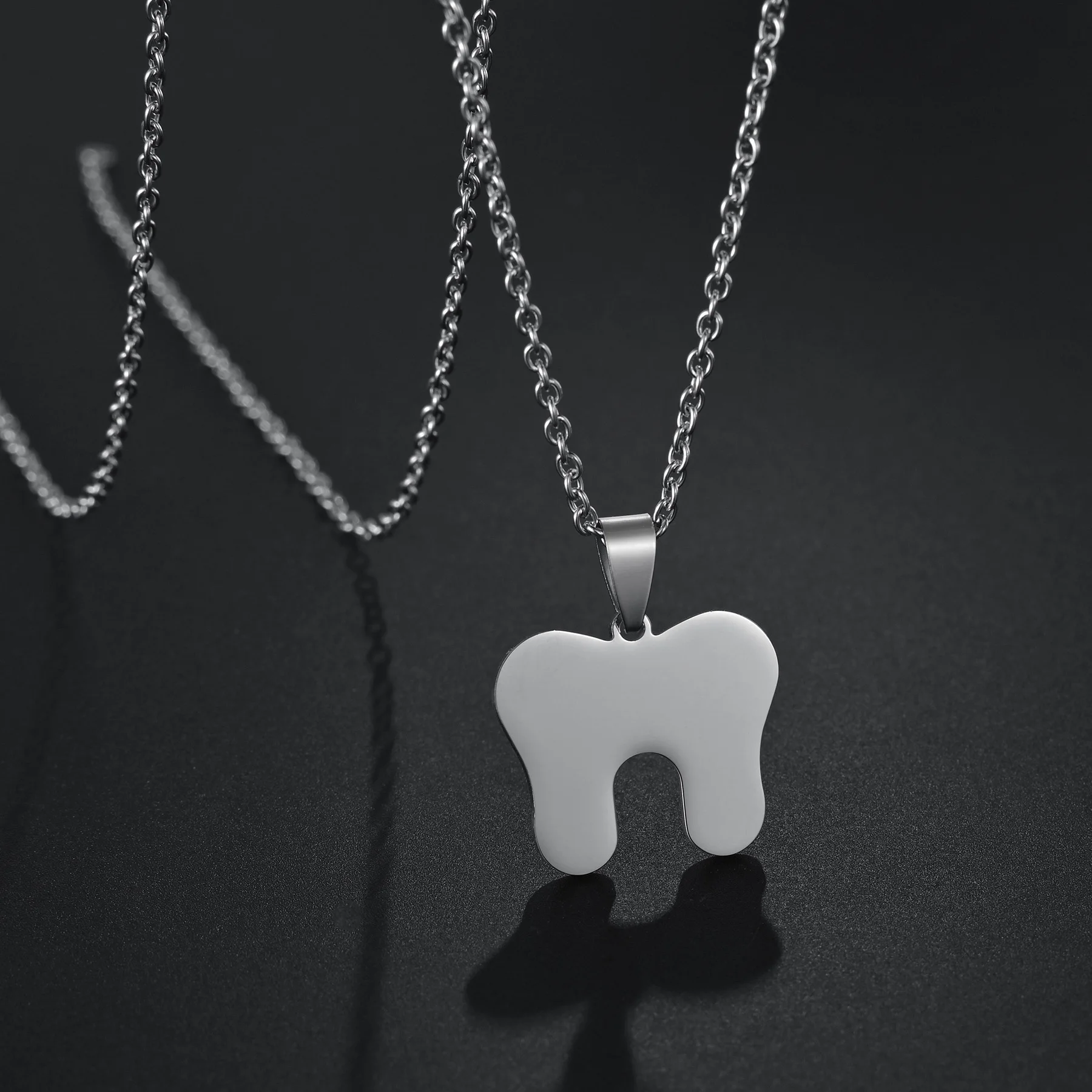Custom Text Fashion Dental Tooth Pendant Necklace Earring Jewelry Stainless Steel Women Dentist Medical Gift for Doctor/Nurse
