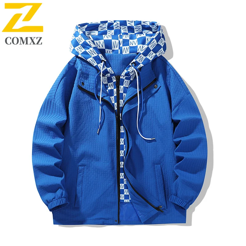 

Мужская куртка, модная искусственная двухсекционная куртка с капюшоном в студенческом стиле, уличные туристические пальто, повседневное легкое ветровка для бега, пальто