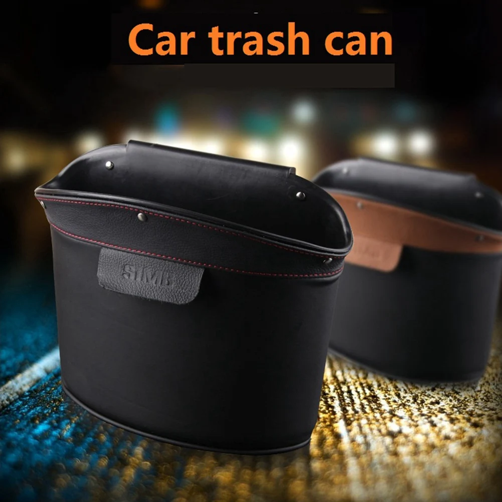 Car Rubbish Bin Auto Leather Garbage Bin Storage Box Organizer Car Seat Door Waste Bin Bag Interior, Beige