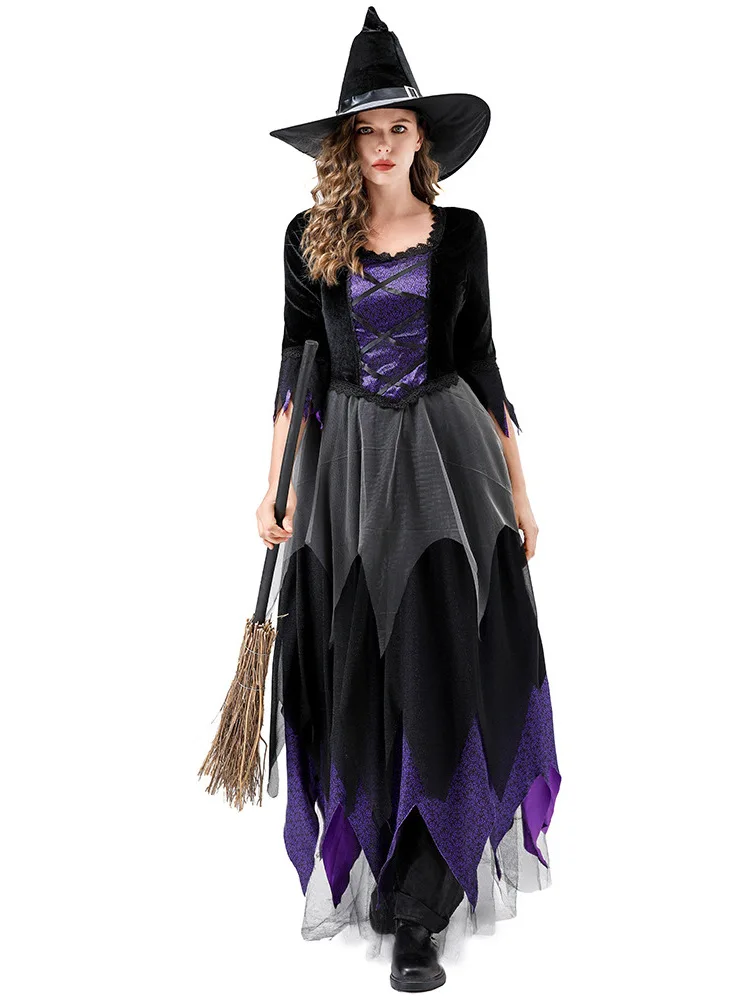

loween Witch Costume Purple Bla Dr Role Play Stage Clothing Women's Faionable Traditional Chinese Ethnicwear