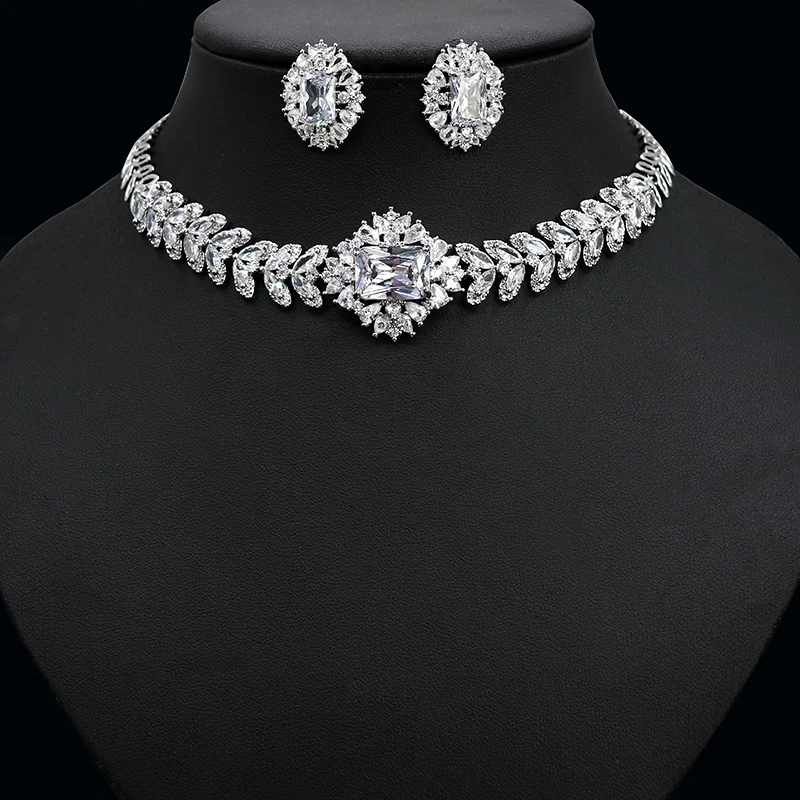 HIBRIDE Choker Deisgn 2PCS White Color Women Jewelry Sets CZ Dubai Nigeria Bridal Wedding Accessories Fashion Jewelry N-1058