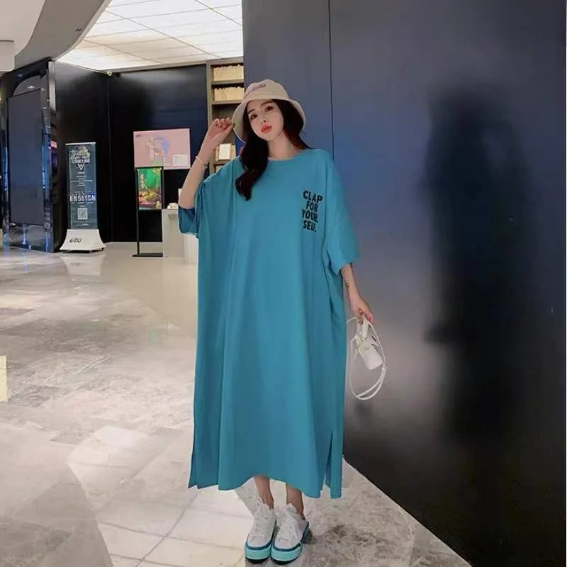 plus Size Pure Cotton Short Sleeve Sleep Dress Women's Casual Summer Pajama plus Size Pregnant Women Comfortable Home Clothes