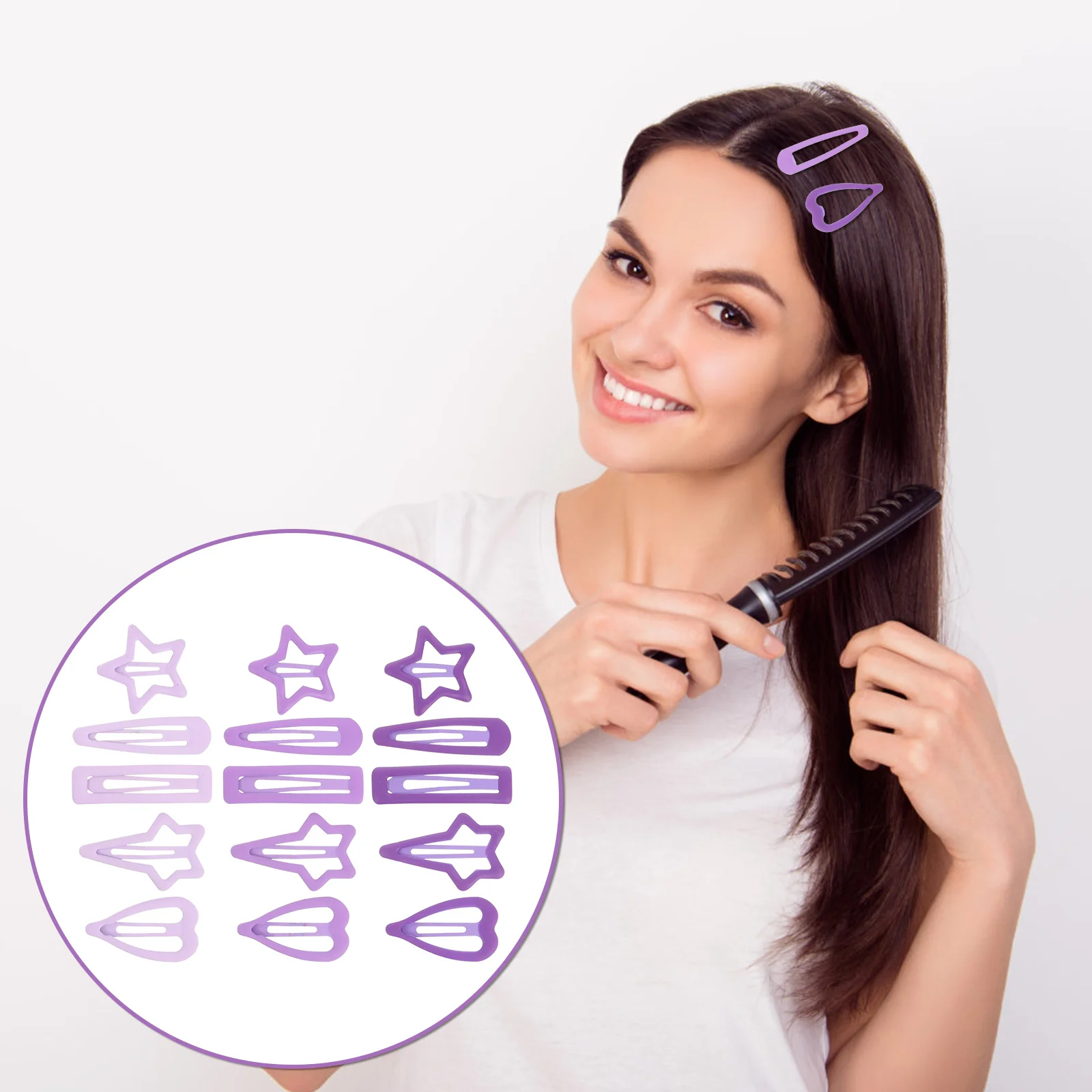 

15Pcs Five- Hair Clips Cute Metal Plastic Hair Snap Clips Heart Rectangle Designs for Girls Daily Party Wedding