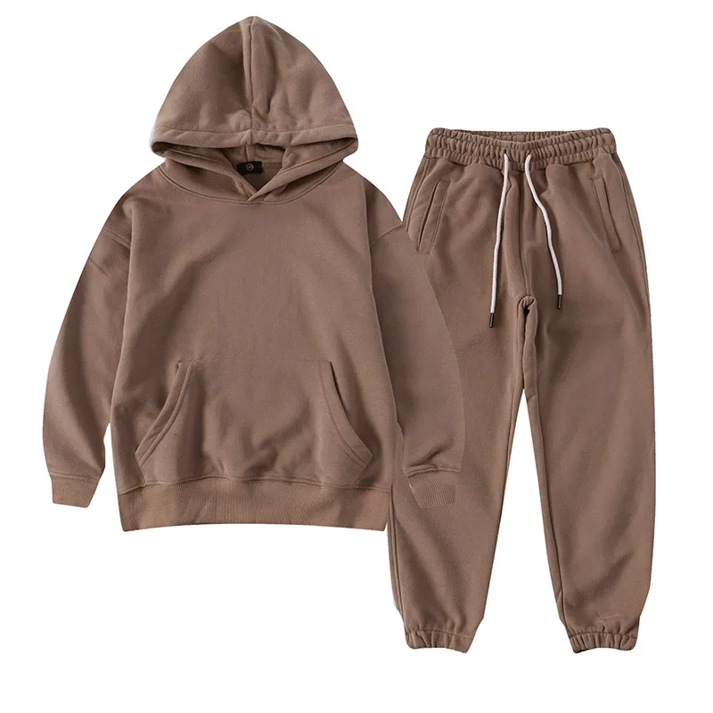 Kids Tracksuit Autumn 2024 Hoodie Sweatpants Sportswear for Boys Solid Cotton Teens Costume Children Clothing Set 10 12 13 Years