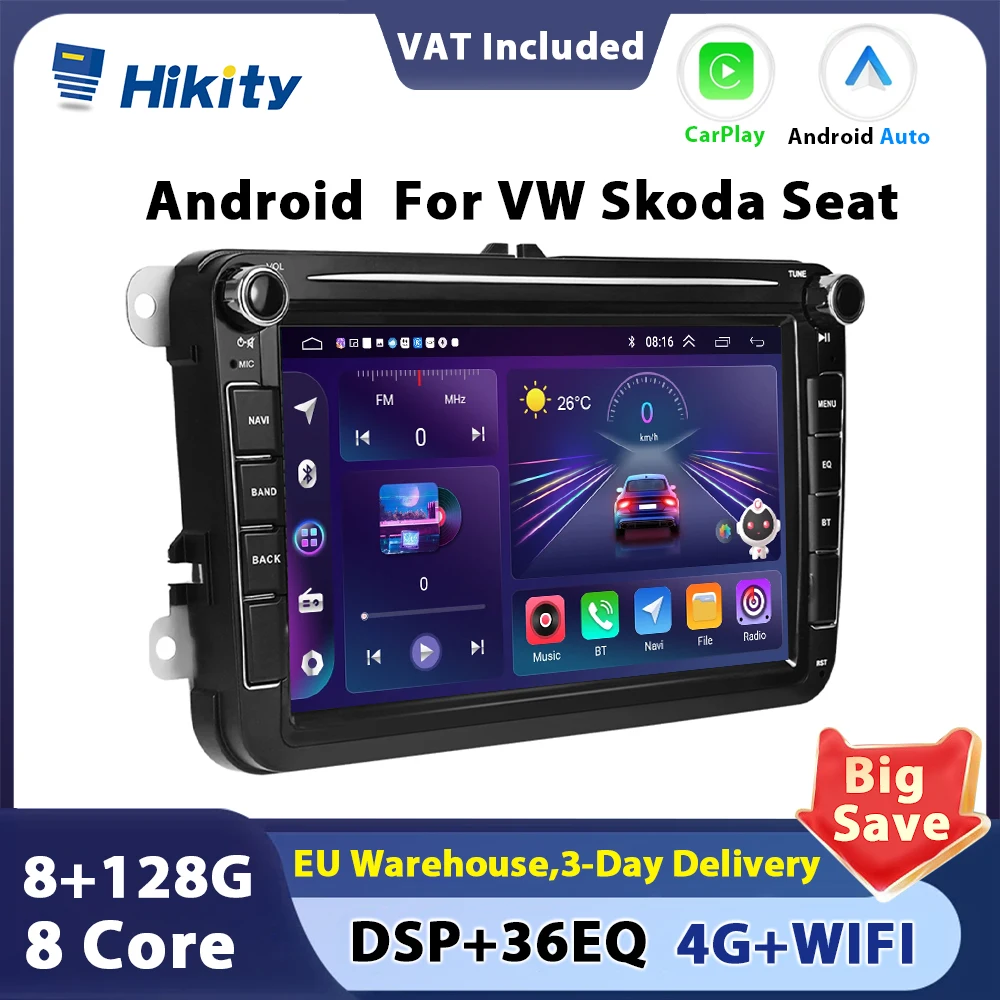 Hikity Android Car Radio For VW Skoda Passat B6 Polo Golf 4 5 Seat Tiguan Touran carplay Player Android Auto GPS navigation