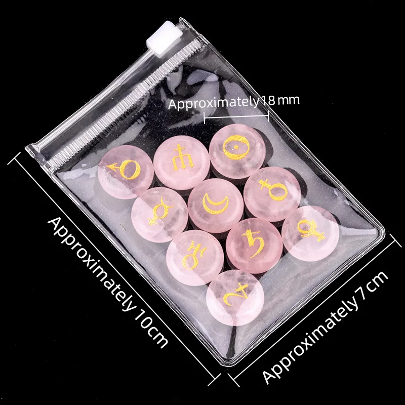 

10pcs Energy Crystal Stone Ornament Set Round Natural Rose Quartz Rune Stones Witches Runes Divination Stones Decoration 18mm
