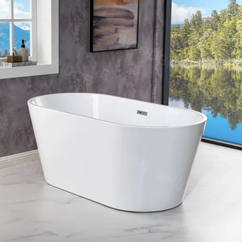Alone Solid Surface Center Drain Glossy White Adult Acrylic  Freestanding Bath Tub GODI Classic Deep Soaking Oval Bathtub