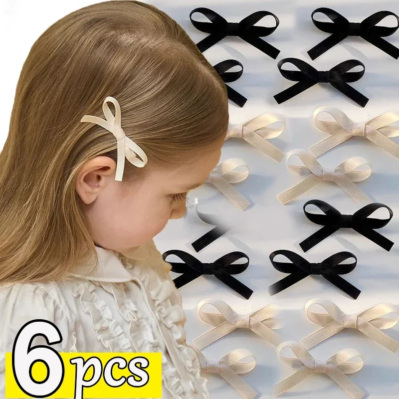 

2/6pcs Girls' Sweet Bowknot Hair Clips Baby White Black Lovely Hairpins Ribbon Bow Headwear Sweet Cute Grab Clips Barrettes