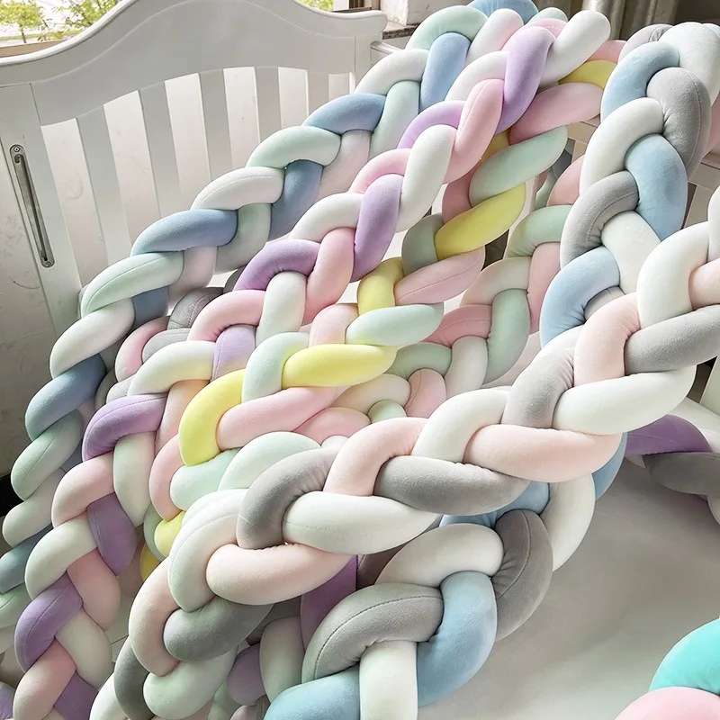 1m-2m-3m-4m-knot-braid-bumper-infant-cradle-cot-protector-plush-pillow-cushion-crib-anti-collision-room-decor-baby-bed-bumper