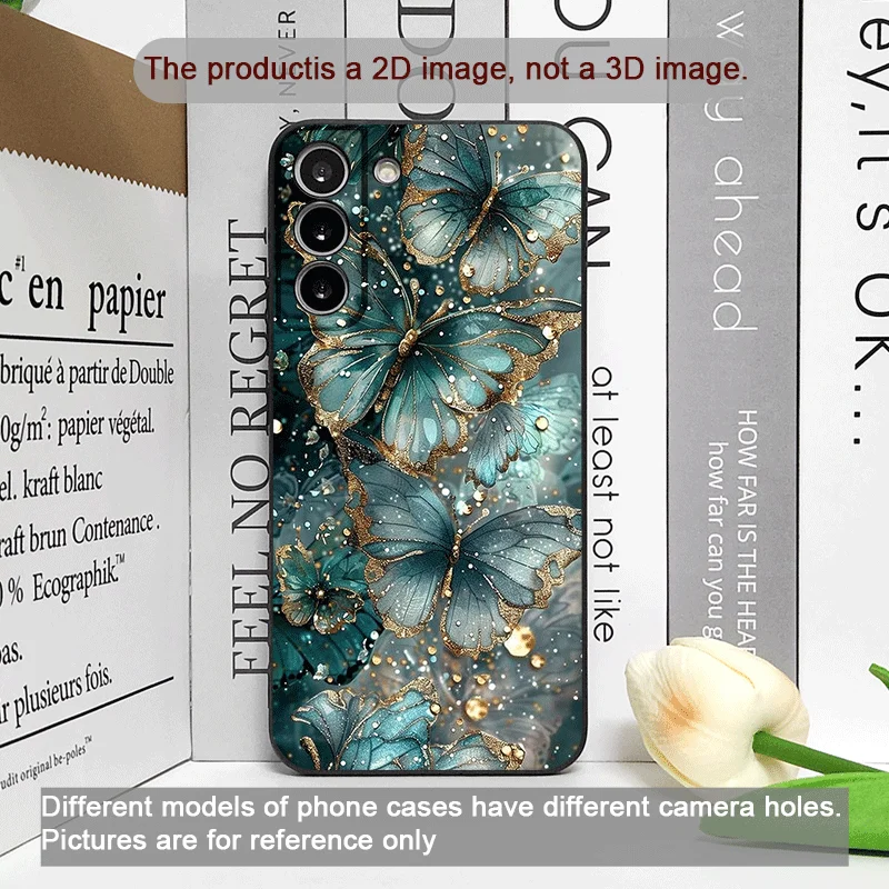 Ciemnozielone etui na telefon z wzorem motyla do Samsung Galaxy A56 A42 A13 A14 A55 A16 A54 A36 A53 A52 A51 Floral Frosted Soft Cover