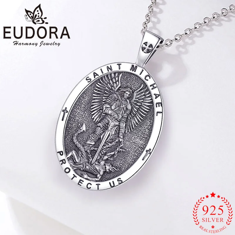 

Eudora, новое ожерелье Святого Михаила Архангела, стерлинговое серебро 925 пробы, христианский амулет, крест, кулон, религиозные украшения для мужчин и женщин