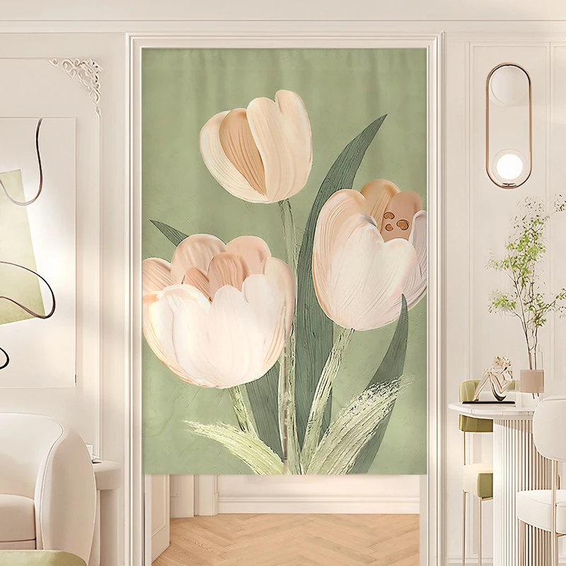 VIKAMA Oil Painting Tulip Noren Door Curtain, 6 Designs, Doorway Decor for Bedroom Living Room Kitchen