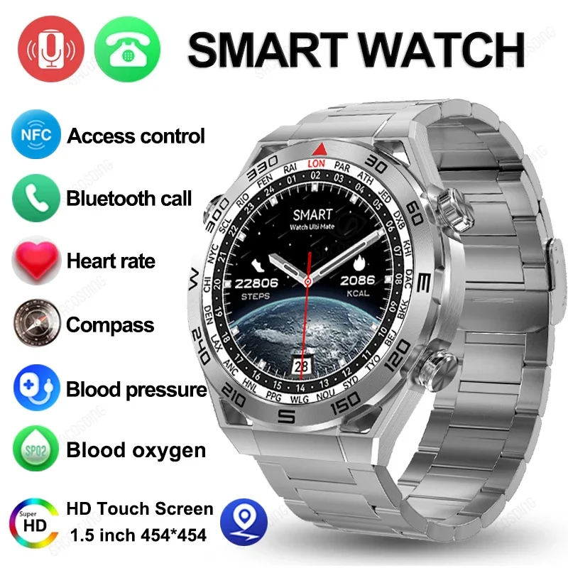 

For Huawei Xiaomi NFC Smart Watch Men GPS Tracker AMOLED 454*454 HD Screen Heart Rate ECG+PPG Bluetooth Call SmartWatch 2024 New