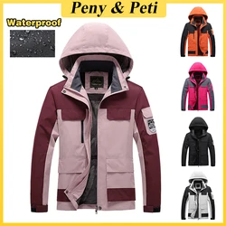 Women Outdoor Trekking Hiking Jackets Autumn Thermal Waterproof Windproof Hooded Jackets Trip Mountain Camping Coat