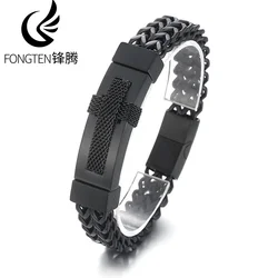 Fongten 22cm Cross Mesh Chain Bracelet For Men Square Wrist Band Men's Bangle Bracelets Multiple Color Jewelry