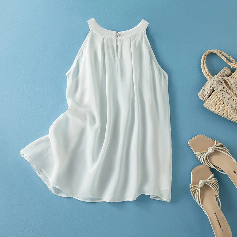 Winsleter-100% Silk Elegant Vest, Sleeveless O Neck Folds Patchwork, Women Simplicity Casual Thin Tank Top, 2026 Summer T64712CC