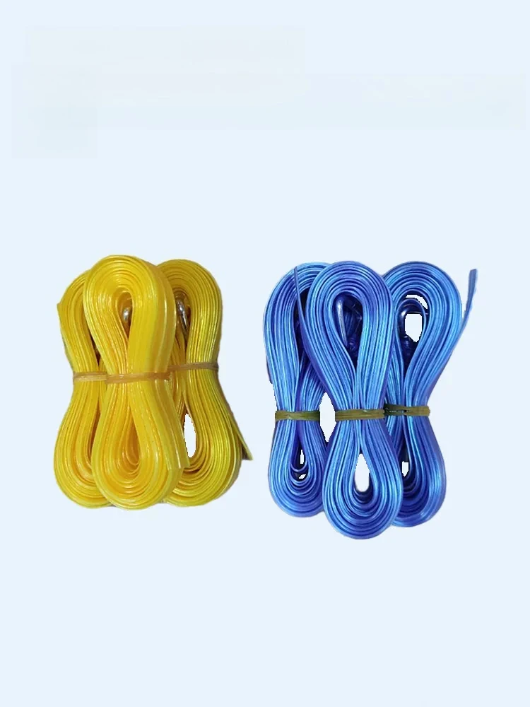 1Pcs packing belt, strapping belt, packing rope, blue and yellow 5 meters each with a triangular iron port.