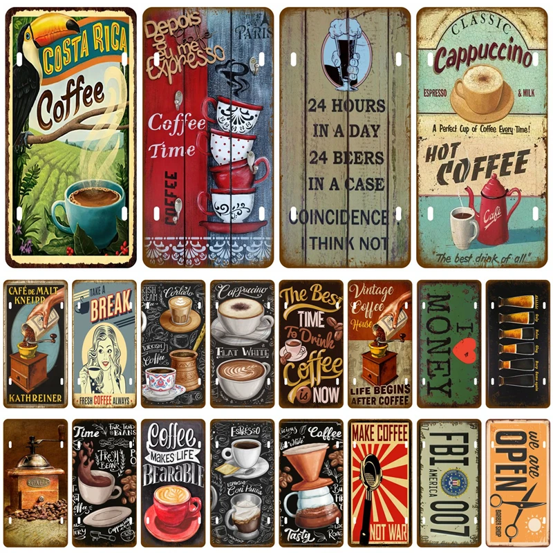 Tinplate Plate Alcohol Whiskey Plaques Beer Coffee Home Wall Decor Retro Metal Sign Crafts Art Tin Signs Drink Wine Bar Pub Cafe