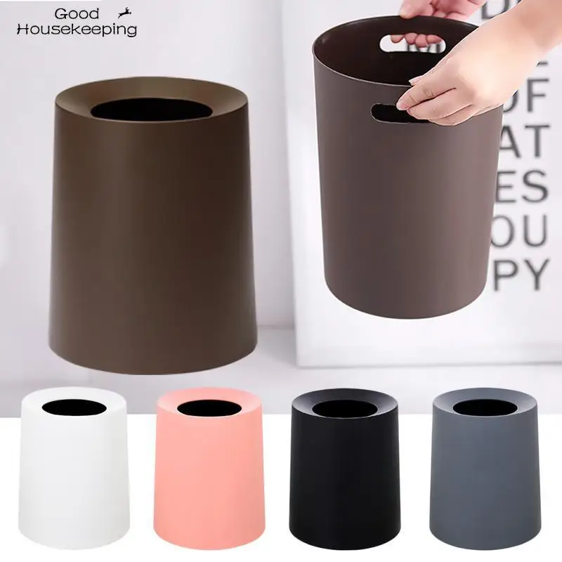 Household Double-Layer Round Trash Can Office Living Room Kitchen Bathroom Double-Layer Trash Bin Waste Bins Without Lid Black