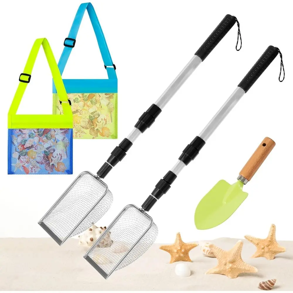 

Portable Beach Sand Sieve Set - Retractable Sieve, Metal Shovel, Seashell Bags, Adjustable Handle for Shell Collecting and Treas