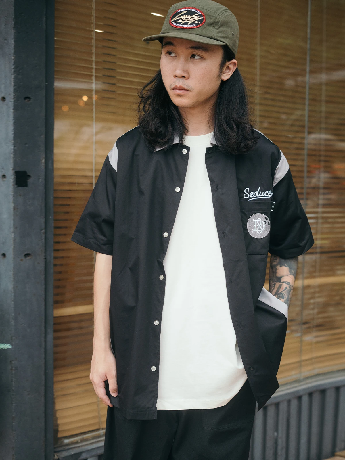 Short Sleeve Bowling Shirt Retro - Amerikanisches Retro-Bowling Farbblock Kurzarm-Shirt, Lässiges Oversize-Hemd,