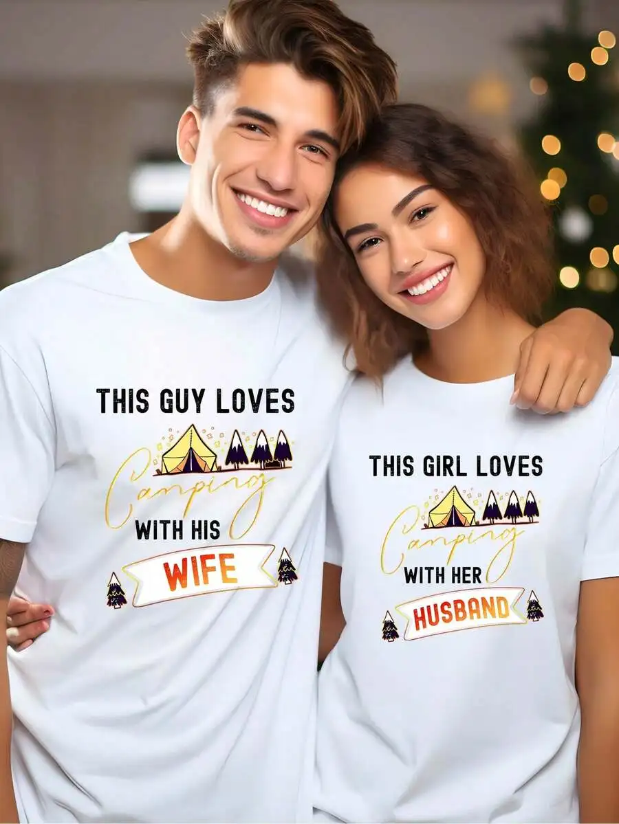 

Camping Couple T-Shirt For Husband And Wife Unisex Cotton Crew Neck Short Sleeve