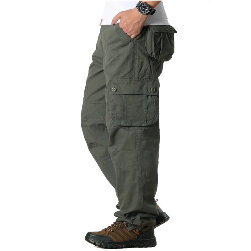 Primavera militar trabalho macacão calças de carga dos homens solto em linha reta tático calça multi-bolso baggy casual algodão calças compridas