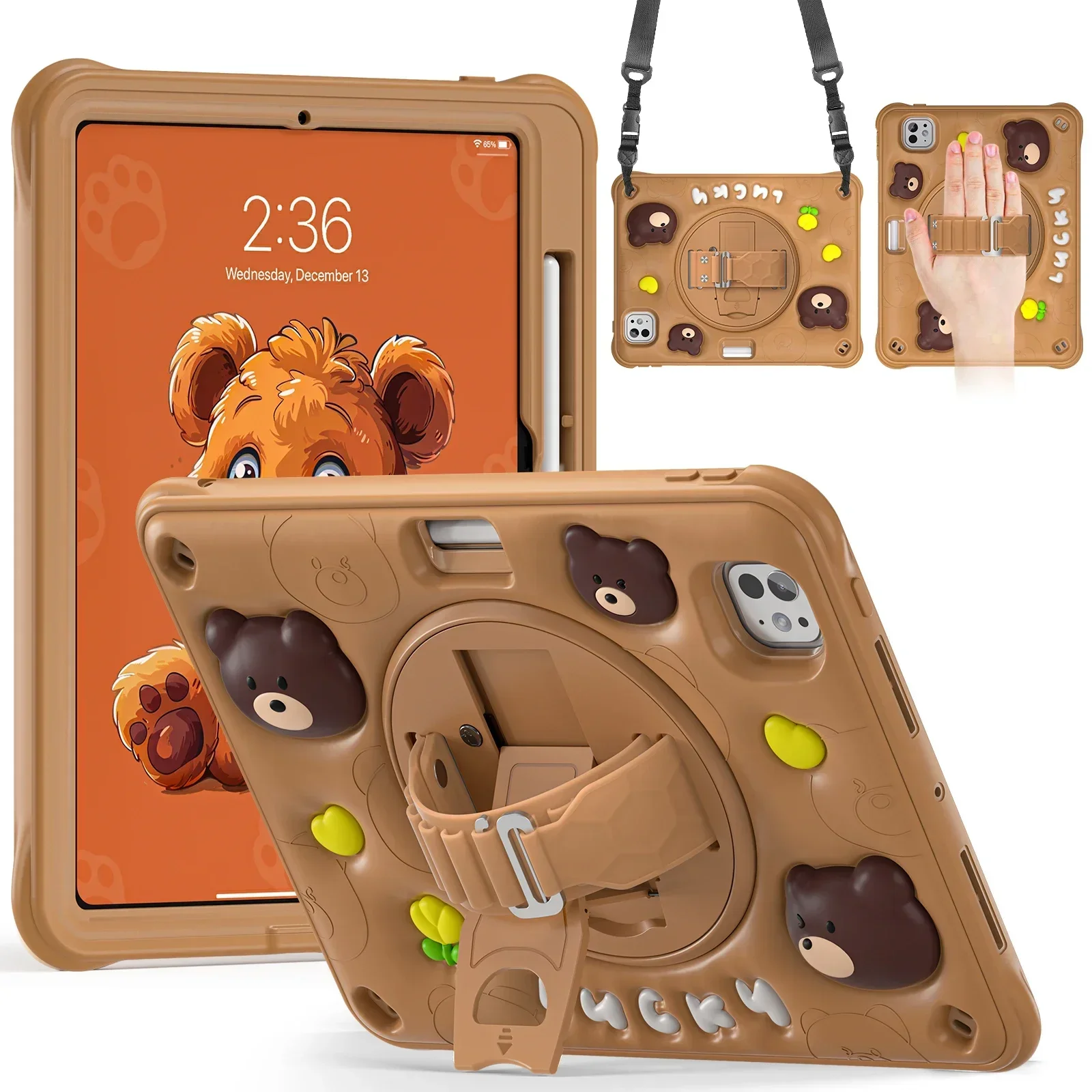 For Apple IPad A16 11th 10th 9/8/7th Gen IPad Air 8 7 6 5 4 Pro 11 M5 M4 M3 M2 Cute Kids Bracket Cartoon Shockproof Tablet Case