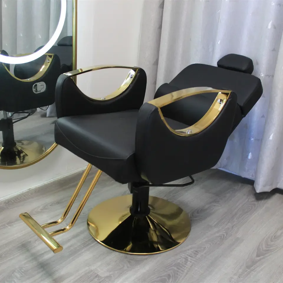 Yayou Chaise de coiffure inclinable à 175 degrés, style incliné, avec cadre en contreplaqué, base chromée et repose-pieds en acier – Meilleure vente à prix réduit