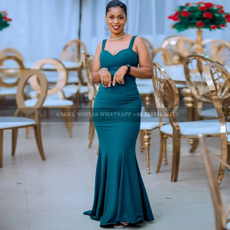 Customized Long Mermaid Dark Green Bridesmaid Dresses with Straps Wedding Party Dress vestidos de fiestas elegantes mujer