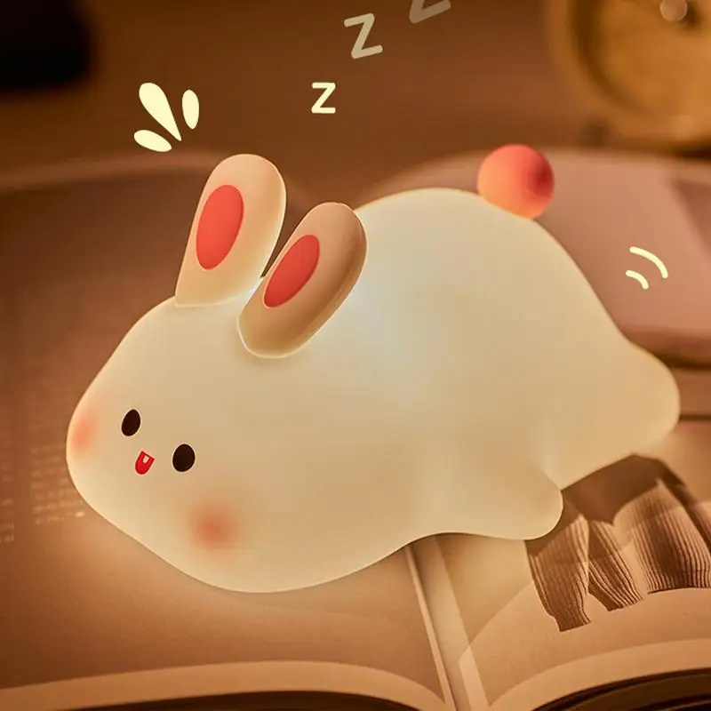 Cute Rabbit Lamp Led Night Light Sensory Bedroom Bedside Light 3 Modes Silicone Rechargeable Rabbit Design For Soothing