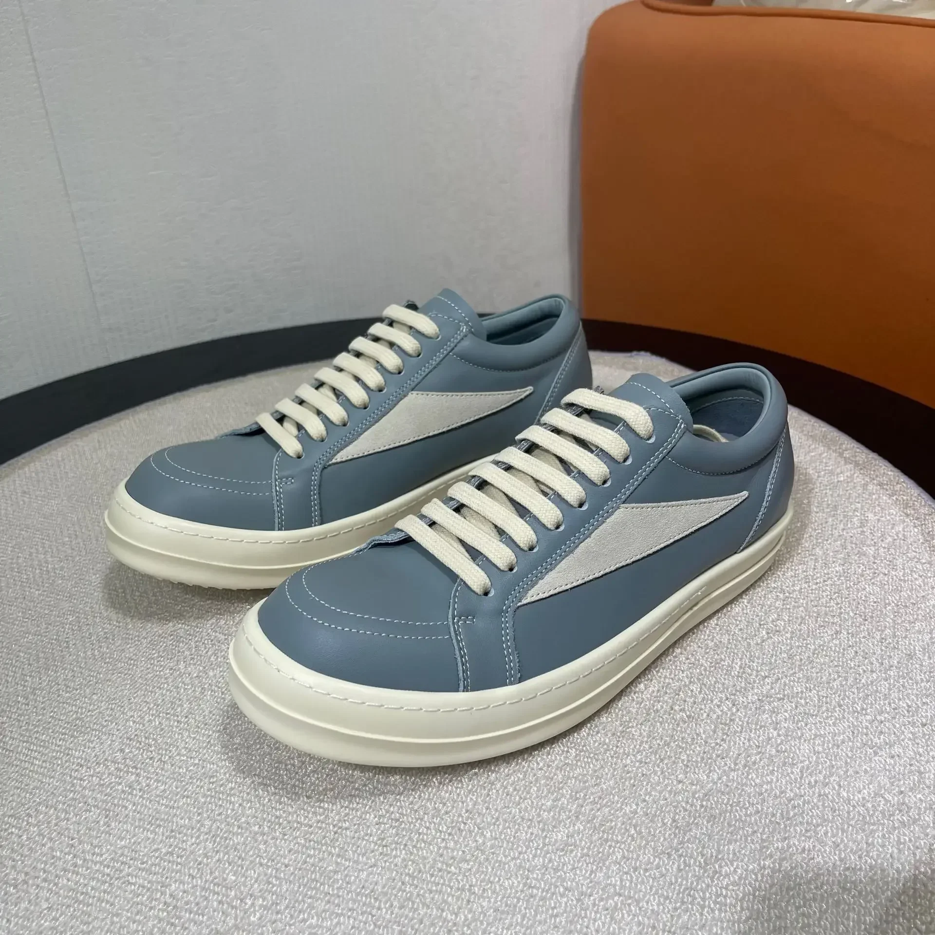 

New Low Top Shoes Women Casual Lace Up Leather Luxury Trainers Platform Vintage Trendy Designer High Quality Blue Sneakers