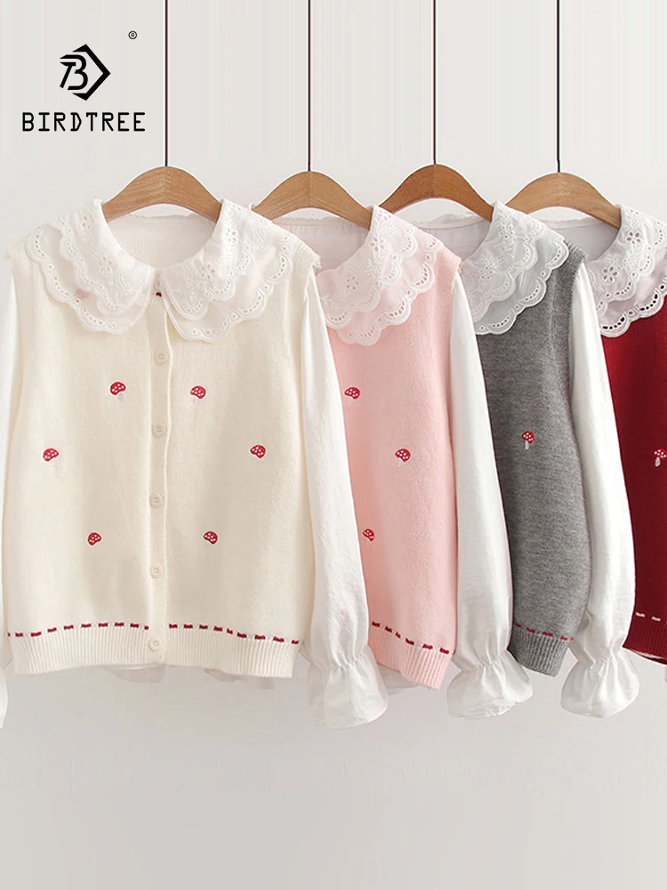 

New 2025 Winter Cotton Shirt Knit Vest Set, Women O Neck Cute Embroidery, Mori Girl Chic Age Reduction Loose Blouse Set S5N726CC