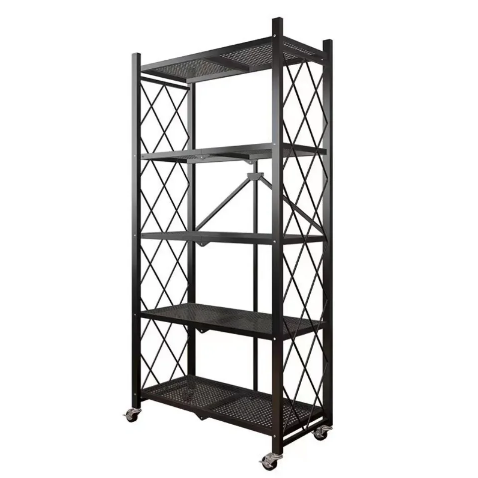 Foldable Kitchen Multi-Layer Metal Shelves Movable Metal Storage Rack Large Iron Frame Used For Kitchen And Living Room Storage