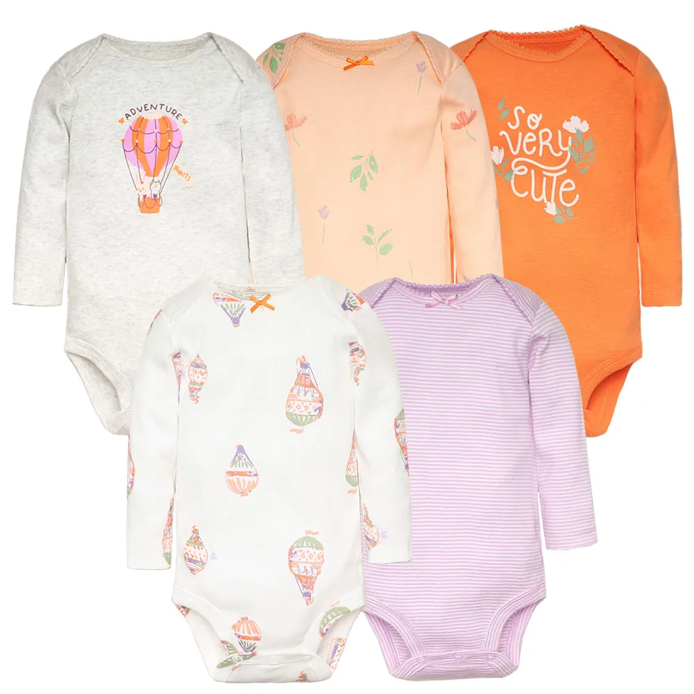 2025 Spring Autumn Toddler Baby Boys Girls Bodysuit 5 PCS Long Sleeve Cotton Infant Jumpsuit Cartoon Newborn Clothes