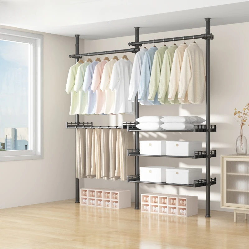 Ceiling Drying Clothes Rack, Floor Folding, Bedroom, Open, Simple, Telescopic Cloakroom, Group Device, Hanging Coat Racks