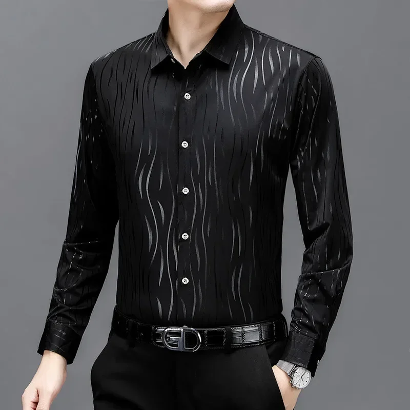 Men\'s Spring and Autumn New Ice Silk Casual Comfort Versatile Long Sleeve  Men Clothing