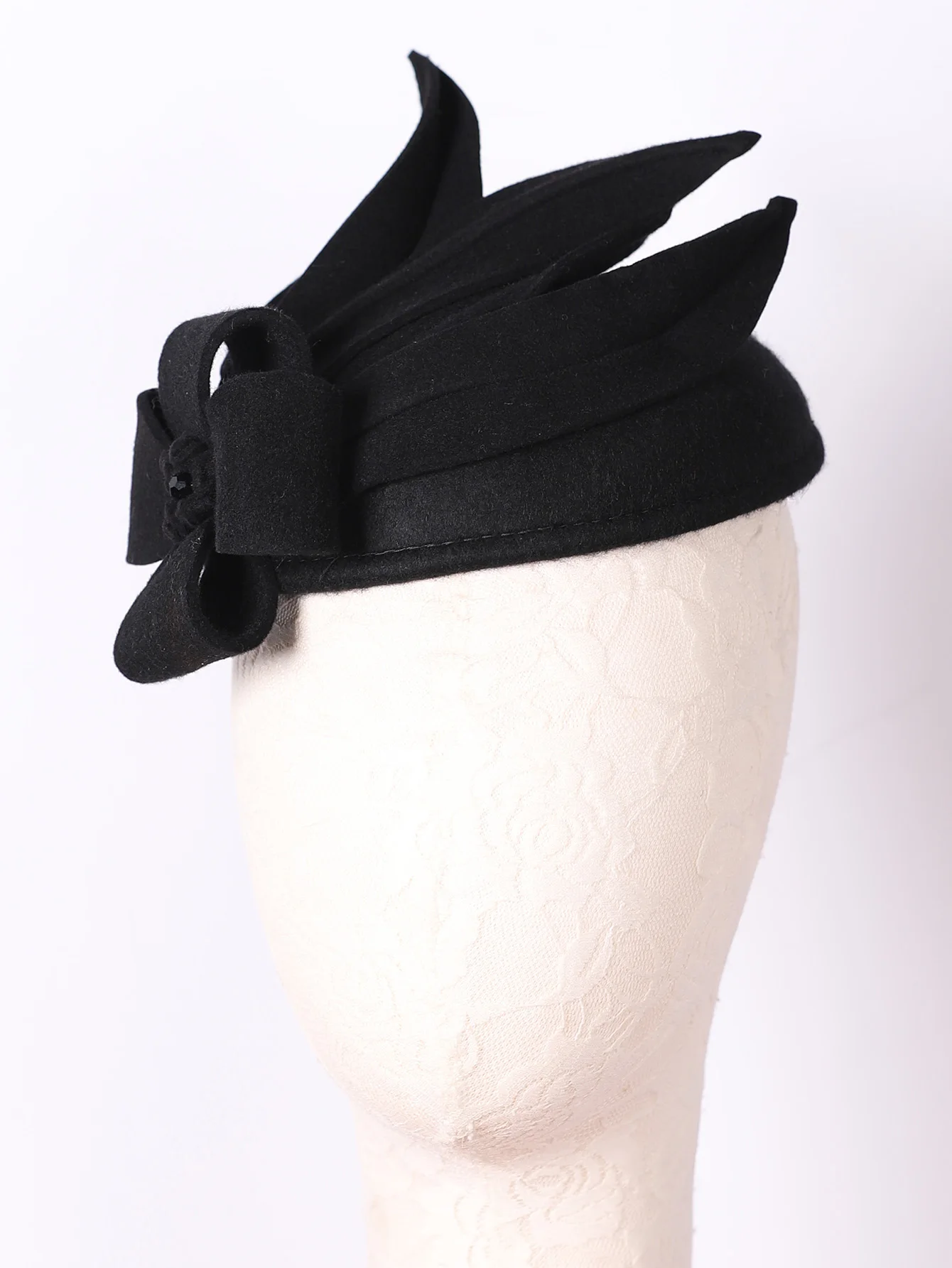 FS Wool Felt Fascinators Hats For Women Elegant Flower Black Pillbox Hat Vintage Wedding Dress Fedoras Church Ladies Formal Caps